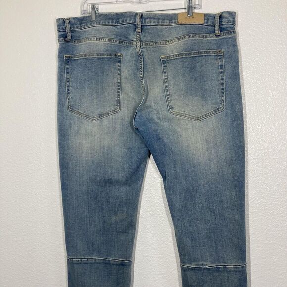 mnml Jeans Mens 40 Blue Light Wash Skinny Tapered Ankle Zip Button Fly Stretch - Picture 15 of 16